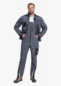 Костюм мужской летний ProfLineLeader-2 (тк.Хлопок/Спандекс,260) полукомбинезон, серый/черный