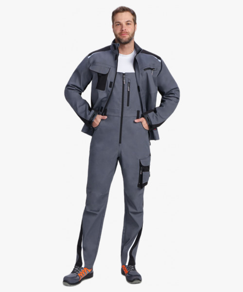Костюм мужской летний ProfLineLeader-2 (тк.Хлопок/Спандекс,260) полукомбинезон, серый/черный