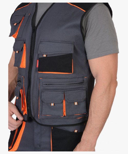 Жилет СИРИУС-МАНХЕТТЕН т.серый с оранж. и черным тк. стрейч пл. 250 г/кв.м