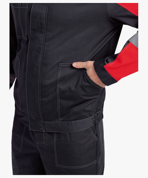 Костюм Бриготек-1 СОП (тк. Смесовая, 260) брюки, т.серый/красный