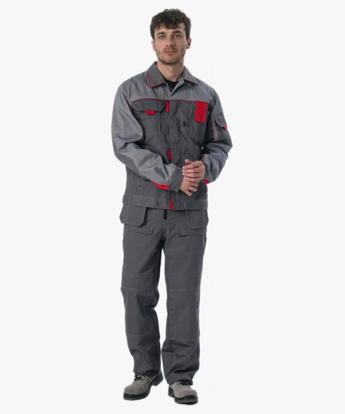 Костюм Союз-Профессионал-1 (тк.Балтекс,240) брюки, т.серый/св.серый/красный