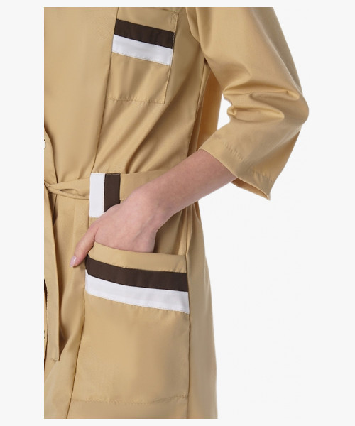 Халат женский с поясом Флора (тк.ТиСи), бежевый/коричневый