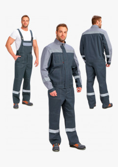 Костюм Бриготек-2 СОП (тк. Смесовая, 260 г/м2) полукомбинезон, тёмно-серый, светло-серый