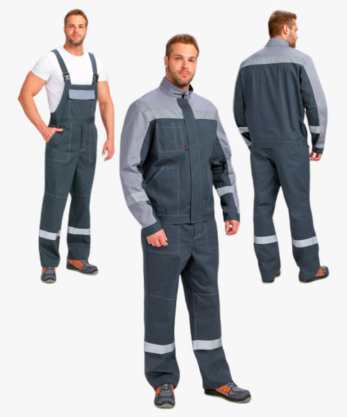 Костюм Бриготек-2 СОП (тк. Смесовая, 260) полукомбинезон, т.серый/св.серый