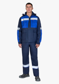 Костюм СИРИУС-ПЕТРОЛ куртка, п/к, темно-синий с васильковым и СОП, антистат 260 г/кв., ОП, НМВО