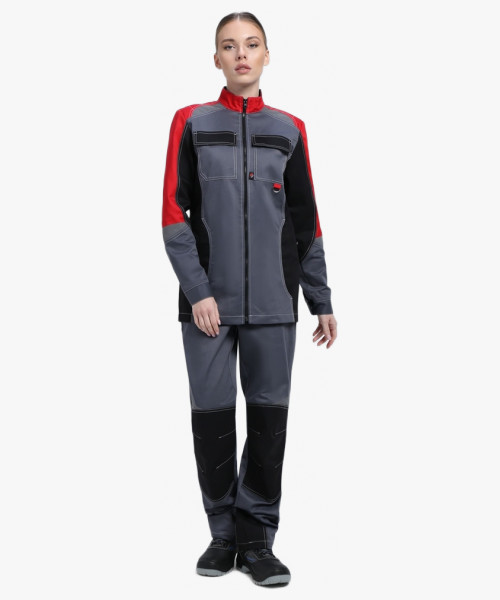Костюм женский Вектрон-1 (тк.Смесовая,240) брюки, серый/красный/черный