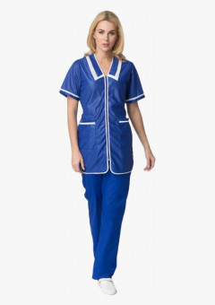 Халат женский на молнии короткий рукав (тк.Нейлон), васильковый