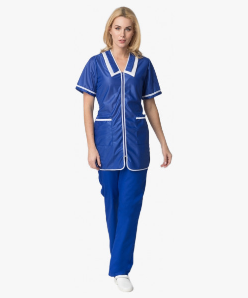 Халат женский на молнии короткий рукав (тк.Нейлон), васильковый