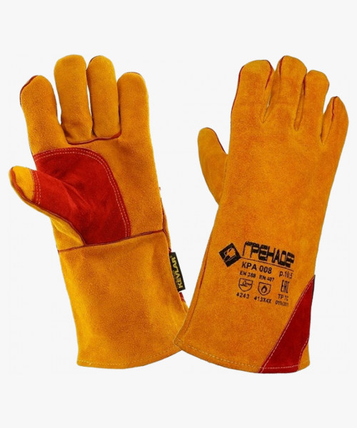 Краги спилковые утепленные (искусственный мех) ГРЕНАДЕР желтые с усилением, КРА009