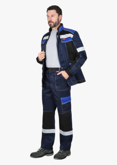 Костюм СИРИУС-ПОЛИНОМ куртка и брюки, синий с черным и васильковым, СОП