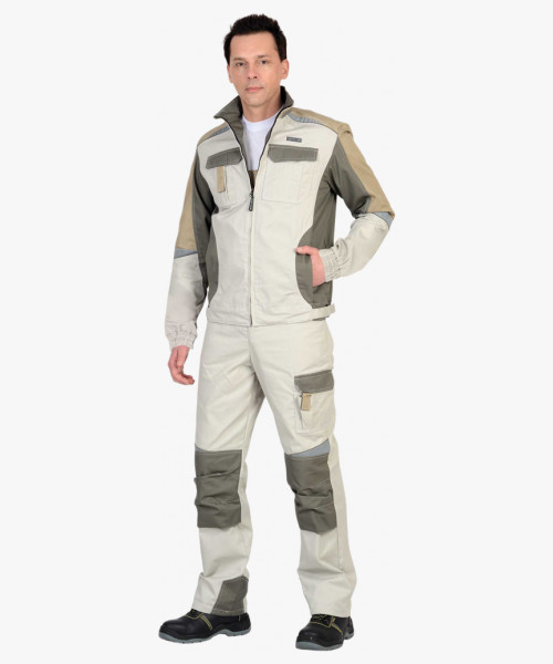 Костюм СИРИУС-КАСПИЙ куртка, п/к, молочный с оливой, песочным и СОП