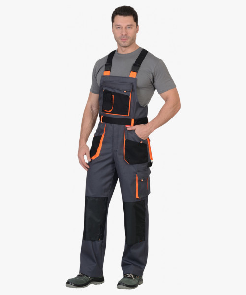 Костюм СИРИУС-МАНХЕТТЕН куртка, п/к т.серый с оранж. и черным тк. стрейч пл. 250 г/кв.м