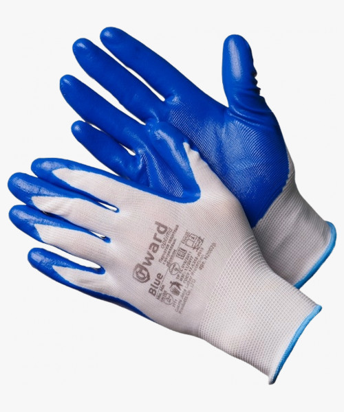 Blue Перчатки нейлоновые белые с синим нитриловым покрытием