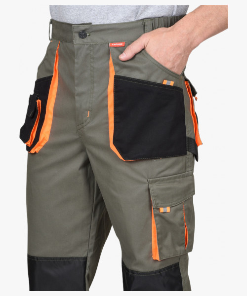 Костюм СИРИУС-МАНХЕТТЕН куртка. брюки оливковый с оранжевым и чер. тк. мех. стрейч пл 260 г/кв.м