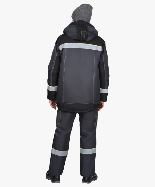 Костюм СИРИУС-ХОВАРД-М зимний, куртка длинная, брюки, темно-серый с черным, лимонной отделкой и СОП