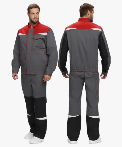 Костюм Строй-1 CH МВО (тк.Смесовая,280) брюки, т.серый/красный/черный