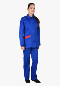 Костюм СИРИУС-ЗОЛУШКА женский, куртка, брюки, васильковый с красной отделкой
