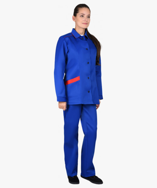 Костюм СИРИУС-ЗОЛУШКА женский, куртка, брюки, васильковый с красной отделкой