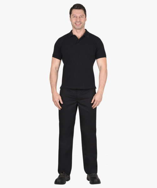 Рубашка-поло черная короткие рукава с манжетом, пл.180 г/м2 (ЧЗ)