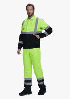 Костюм для дорожника с укороченной курткой (тк.Смесовая,210) п/к, лимонный/черный