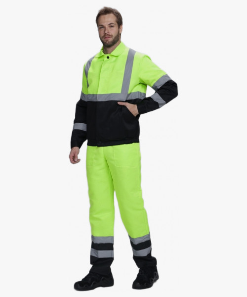 Костюм для дорожника с укороченной курткой (тк.Смесовая,210) п/к, лимонный/черный