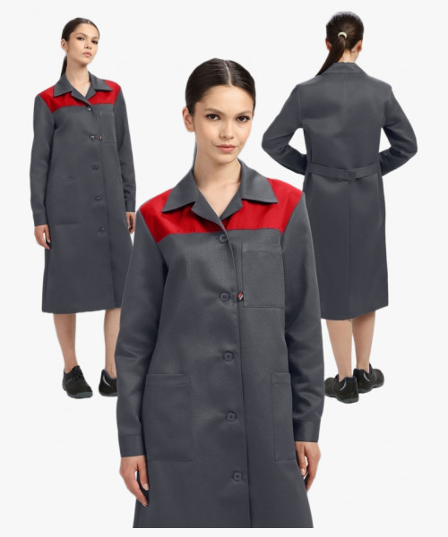 Халат женский Лигор (тк.Смесовая,210), т.серый/красный