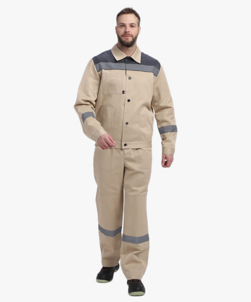 Костюм Лигор-1 СОП (тк.Смесовая,210) брюки, бежевый/т.серый