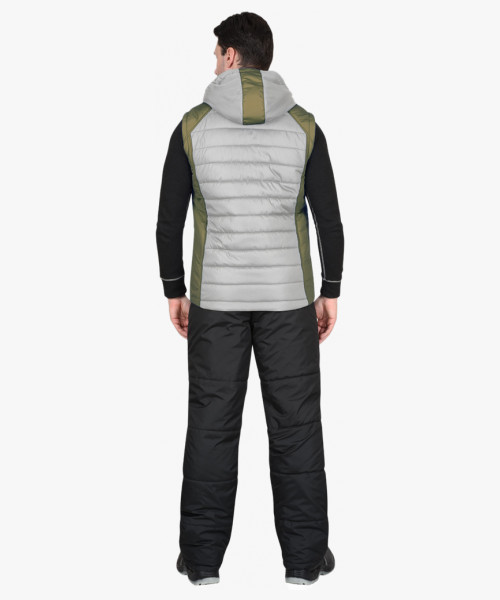 Жилет СИРИУС-УРБАН утеплённый с капюшоном жемчужный с оливковым