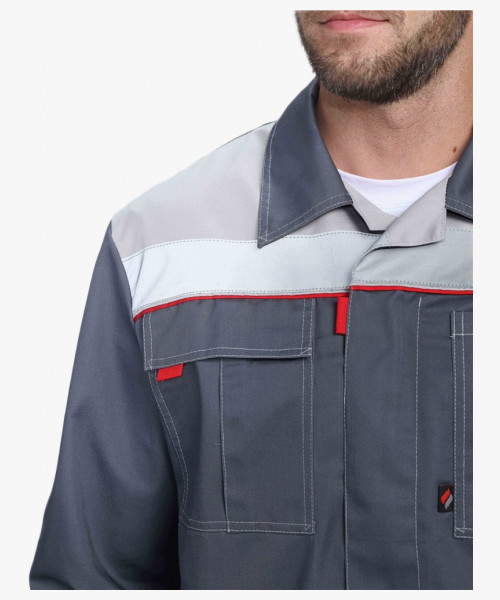 Костюм Флофт-1 Премиум СОП У. (тк.Смесовая,240) брюки, т.серый/серый/красный