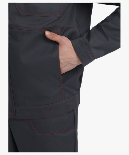 Костюм Строй-1 CH МВО (тк.Смесовая,280) брюки, т.серый/красный/черный