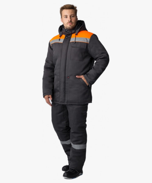 Костюм зимний Партнер NEW (Смесовая, 210) п/к, темно-серый/оранжевый