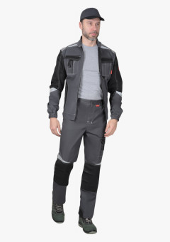 Костюм СИРИУС-ФАВОРИТ-МЕГА мужской летний, куртка и брюки, серый с черным, СОП
