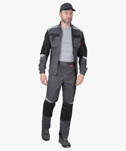 Костюм СИРИУС-ФАВОРИТ-МЕГА мужской летний, куртка и брюки, серый с черным, СОП