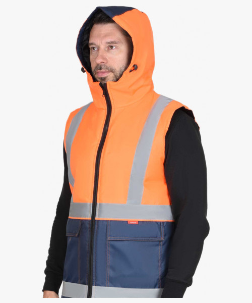 Жилет СИРИУС-ТЕРМИНАЛ с капюшоном темно-синий с оранжевым