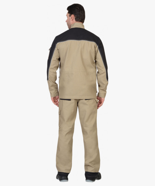 Костюм СИРИУС-ВЕСТ-ВОРК куртка дл, п/к песочный с черным пл. 275 г/кв.м