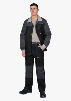 Костюм СИРИУС-АСПЕКТ куртка длин., брюки, черный с темно-серым и светло-серой отделкой