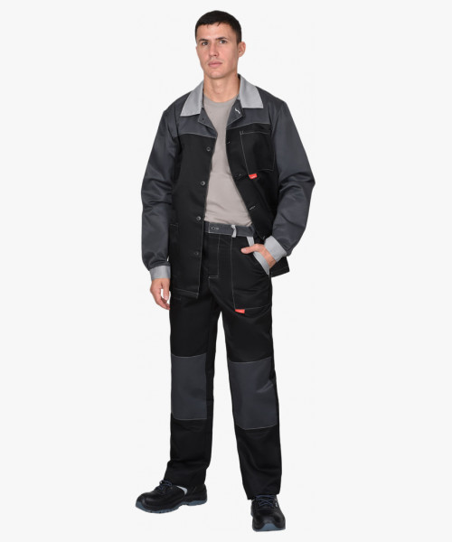 Костюм СИРИУС-АСПЕКТ куртка длин., брюки, черный с темно-серым и светло-серой отделкой