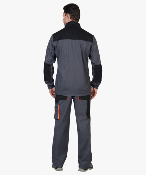 Костюм СИРИУС-МАНХЕТТЕН куртка дл., брюки т.серый с оранж. и черным тк. стрейч пл. 250 г/кв.м