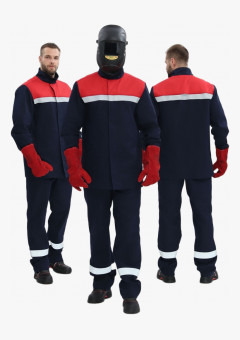 Костюм сварщика Велд-СОП 1 кл.защиты (тк.Хлопок-ОП,350) брюки, т.синий/красный