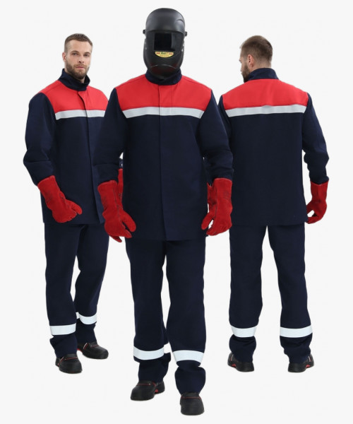 Костюм сварщика Велд-СОП 1 кл.защиты (тк.Хлопок-ОП,350) брюки, т.синий/красный