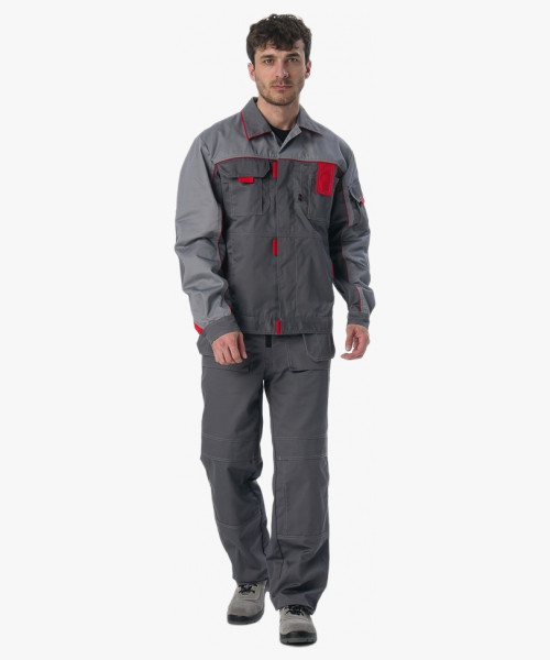 Костюм Союз-Профессионал-2 (тк.Балтекс,240) п/к, т.серый/св.серый/красный