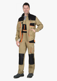 Костюм СИРИУС-МАНХЕТТЕН куртка, п/к песочный с оранж. и черным тк. мех. стрейч пл. 250г/кв.м