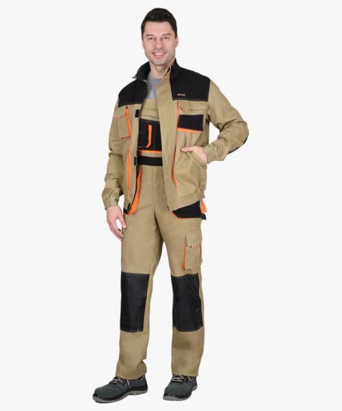 Костюм СИРИУС-МАНХЕТТЕН куртка, п/к песочный с оранж. и черным тк. мех. стрейч пл. 250г/кв.м