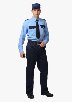 Рубашка Охранника, длинный рукав,  голубая с темно-синим