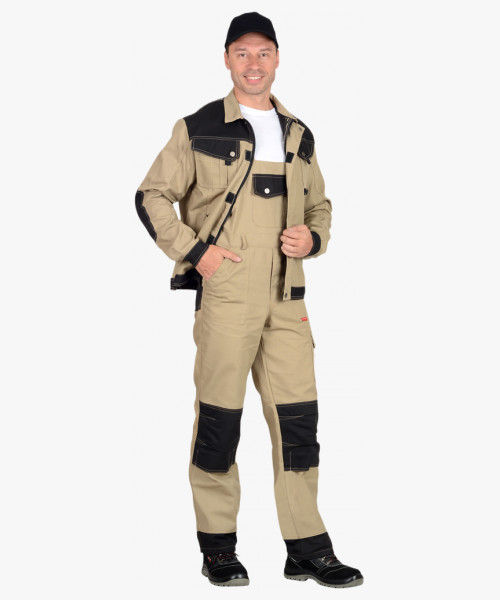 Костюм летний СИРИУС-ВЕСТ-ВОРК куртка кор., п/к бежевый с черным пл. 275 г/кв.м