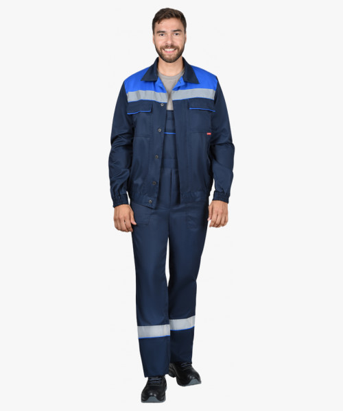 Костюм СИРИУС-МАСТЕР-РОСС куртка кор., п/к, тёмно-синий с васильковым и СОП