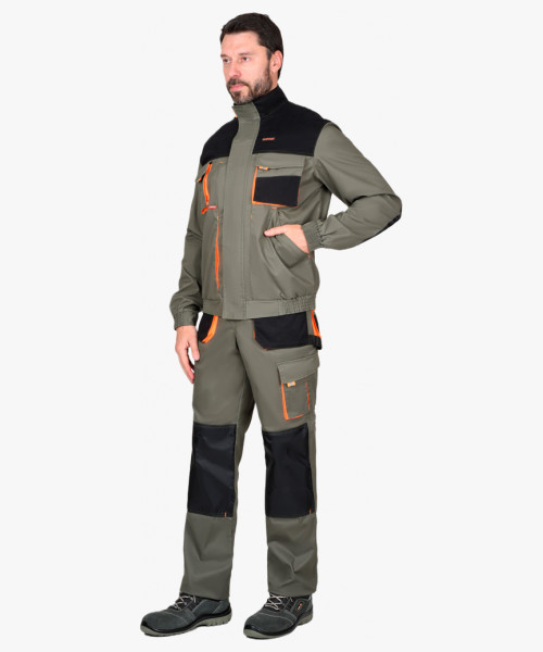 Костюм СИРИУС-МАНХЕТТЕН куртка кор., п/к  оливковый с оранжевым и чер. тк. мех. стрейч пл 260 г/кв