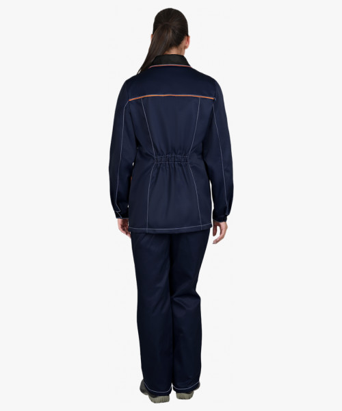 Костюм СИРИУС-ЗОЛУШКА женский, куртка, брюки, темно-синий с черным и оранжевой отделкой