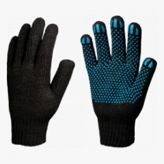 Перчатки х/б 7,5кл. ЛЮКС с ПВХ ТОЧКА 62-64гр. 250текс, черные (10 пар)