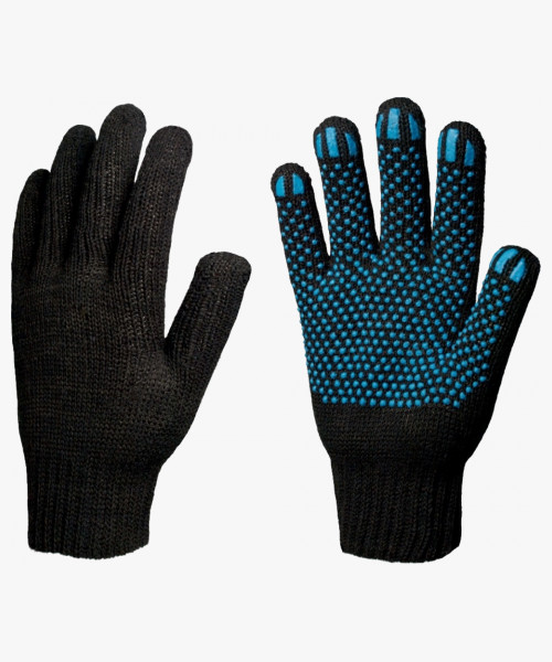 Перчатки х/б 7,5кл. ЛЮКС с ПВХ ТОЧКА 62-64гр. 250текс, черные (10 пар)